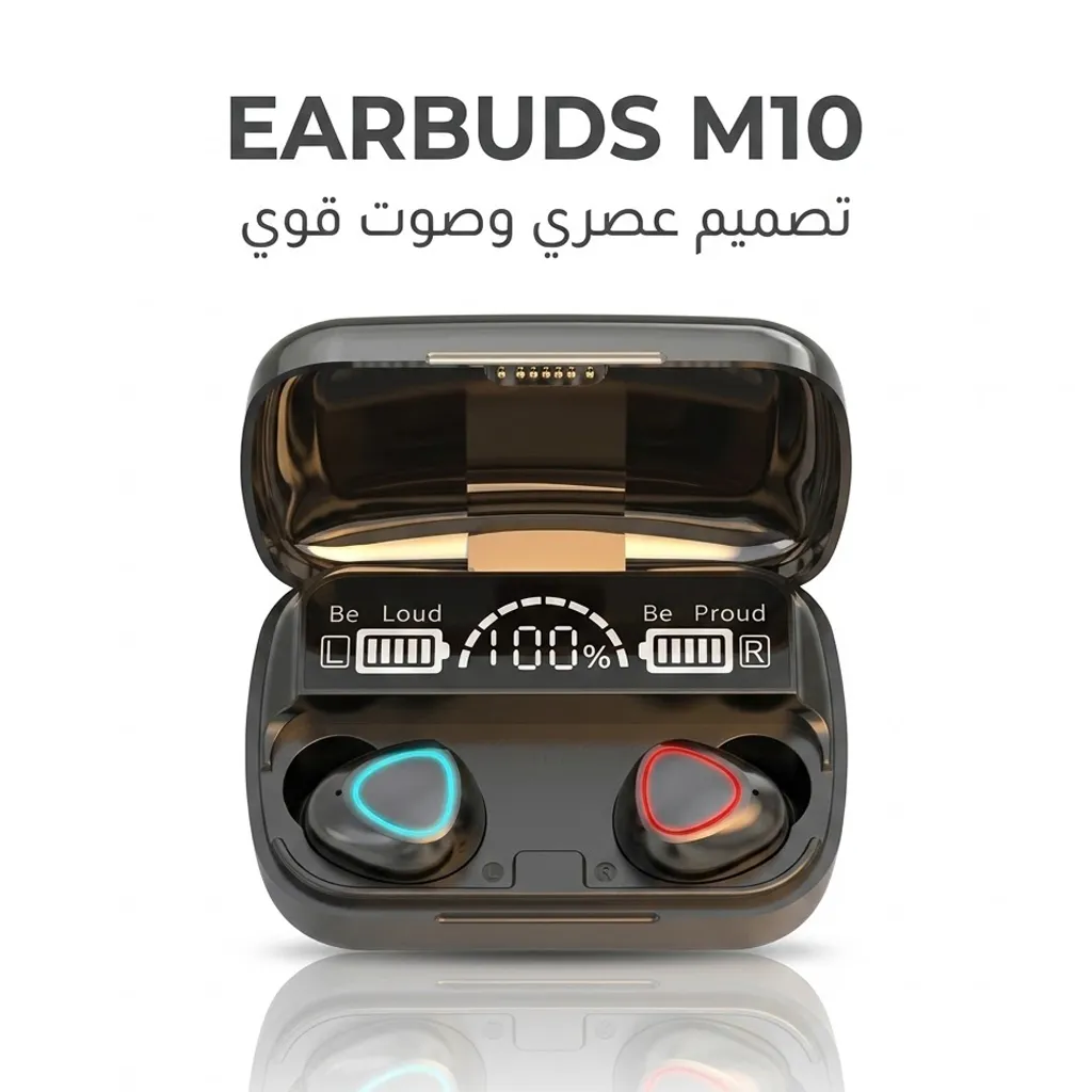 [سماعات اذن M10] سماعات اذن M10 بلوتوث 5.0 داخل الاذن مع شاشة LED ذكية اسود